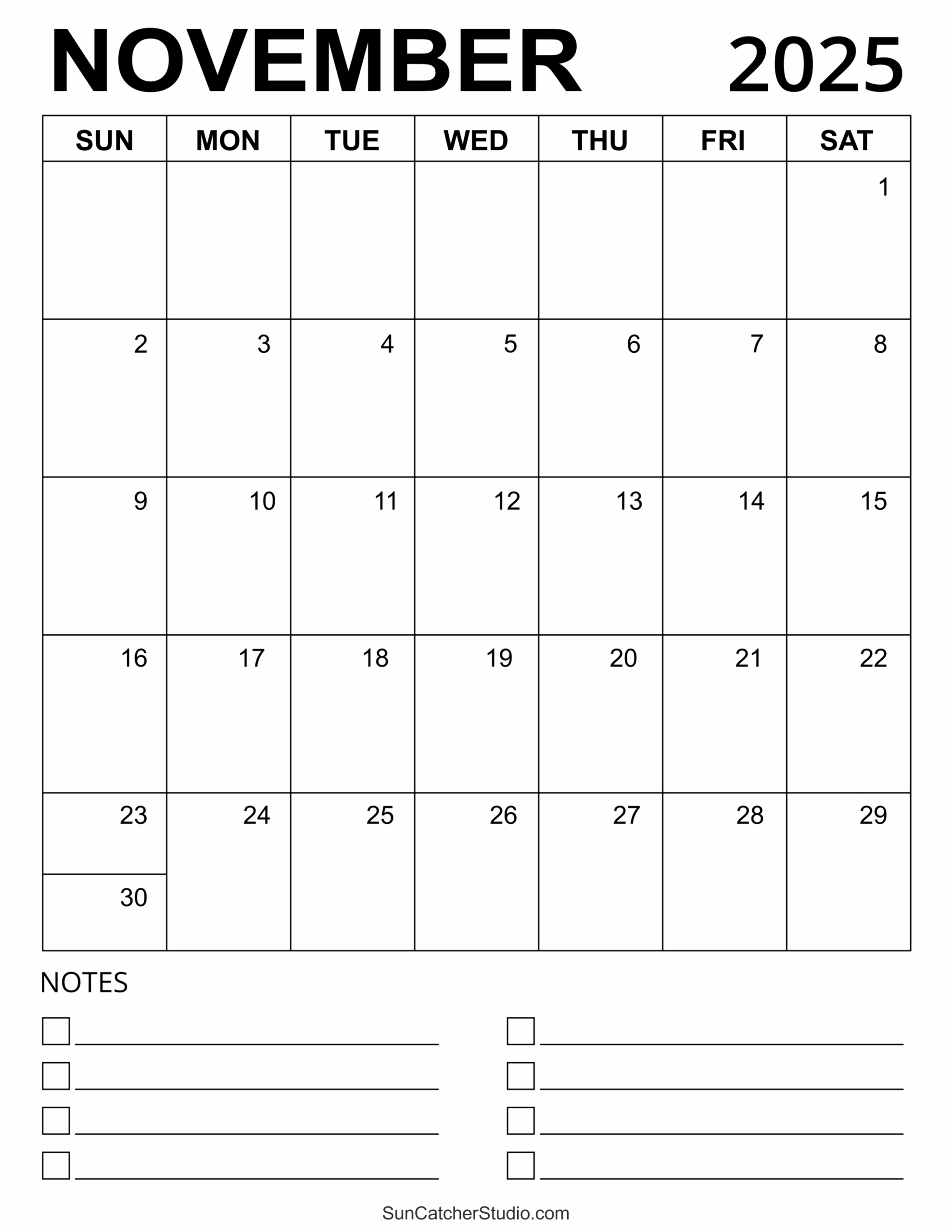November 2025 Calendar Printable Word