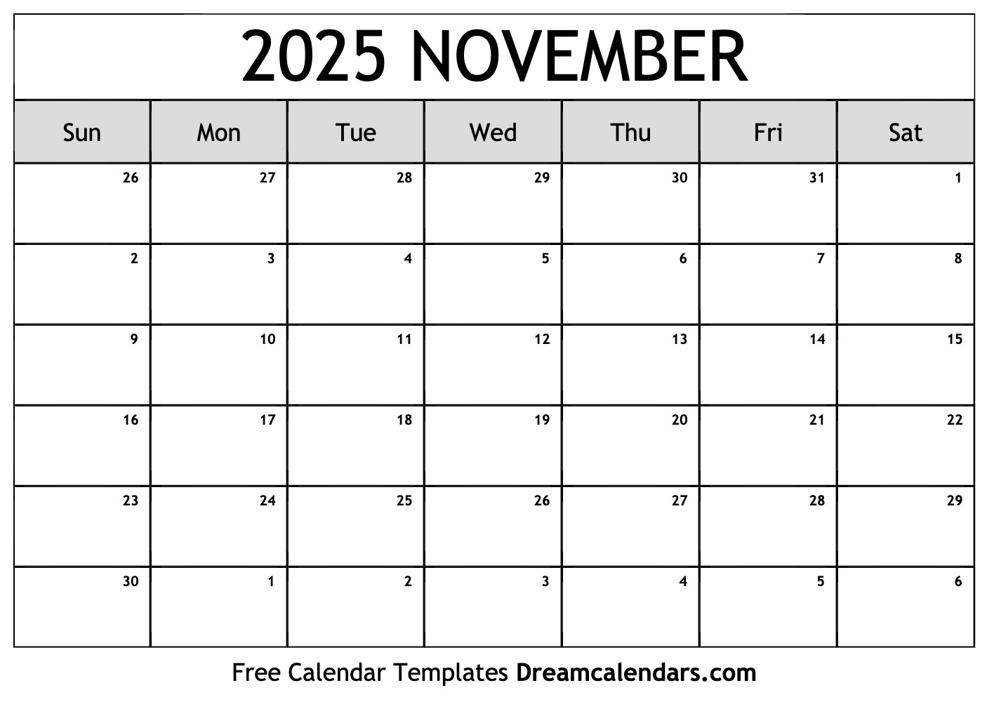 2025 November Calendar