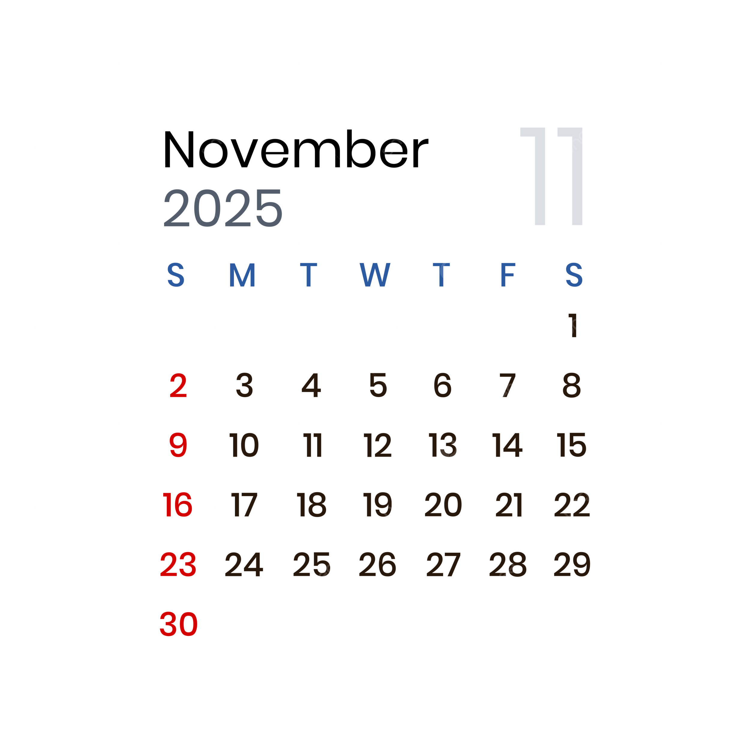 November 2025 Calendar PNG Transparent Images Free Download Vector Files Pngtree