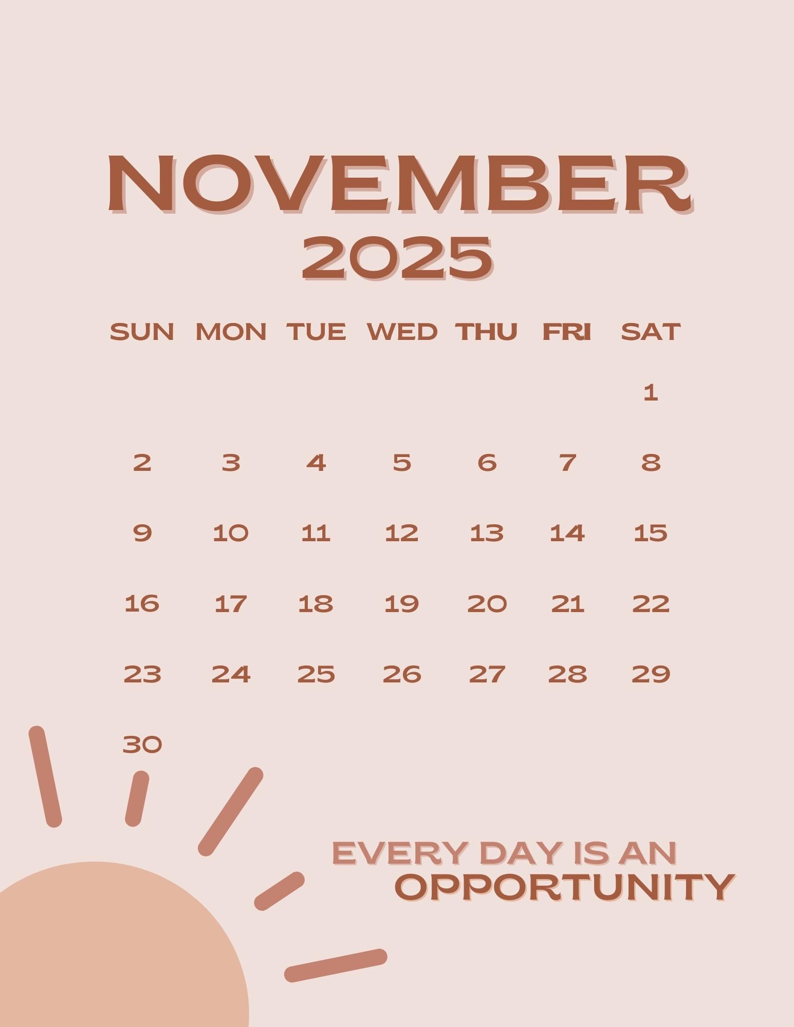 November 2025 Calendar Printable PDF November 2025 Page November 2025 Boho November Calendar 2025 Cute Calendar Nov Cal Digital Download Etsy