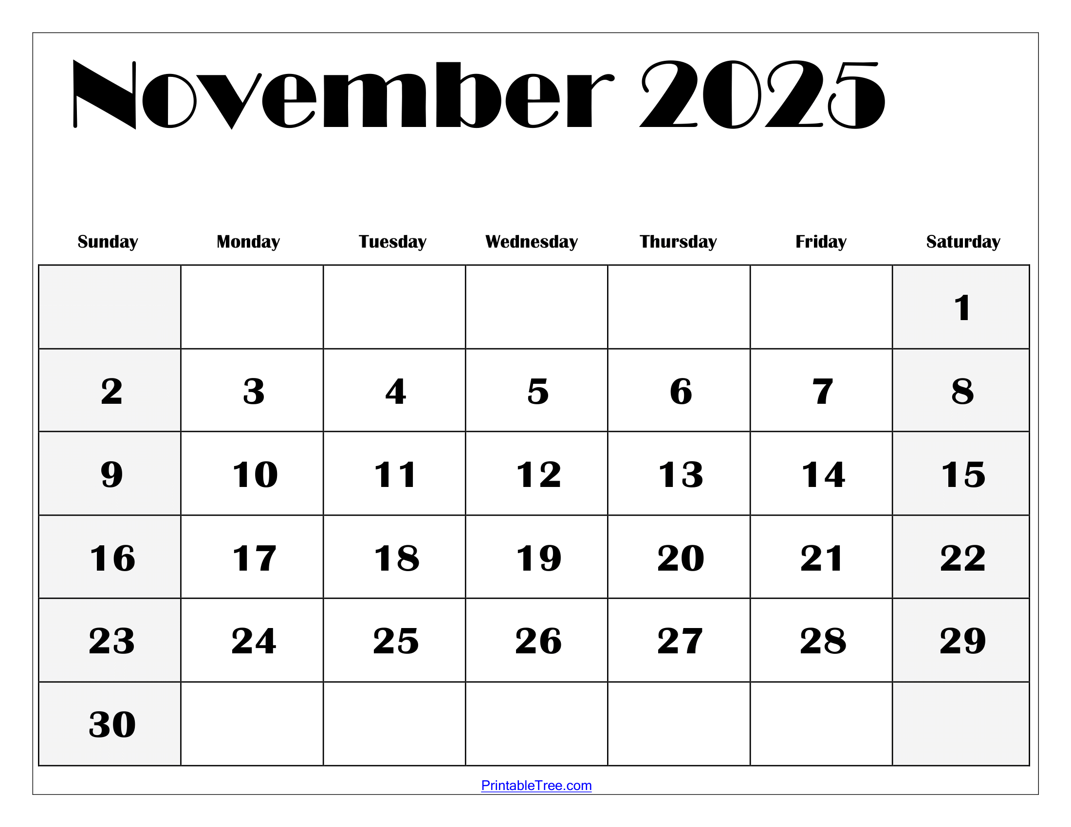 Blank Calendar Template November 2025