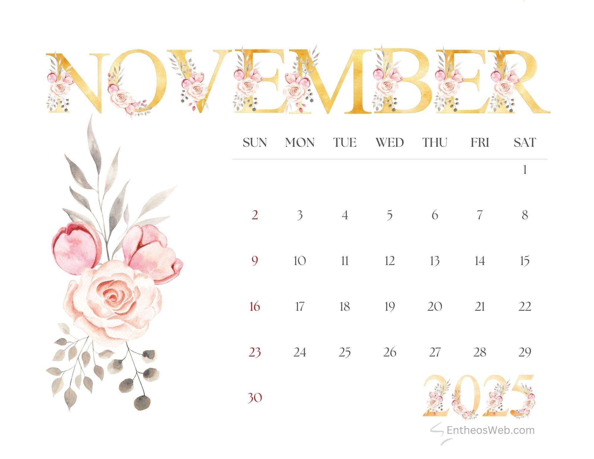 November 2025 Calendar Printables EntheosWeb