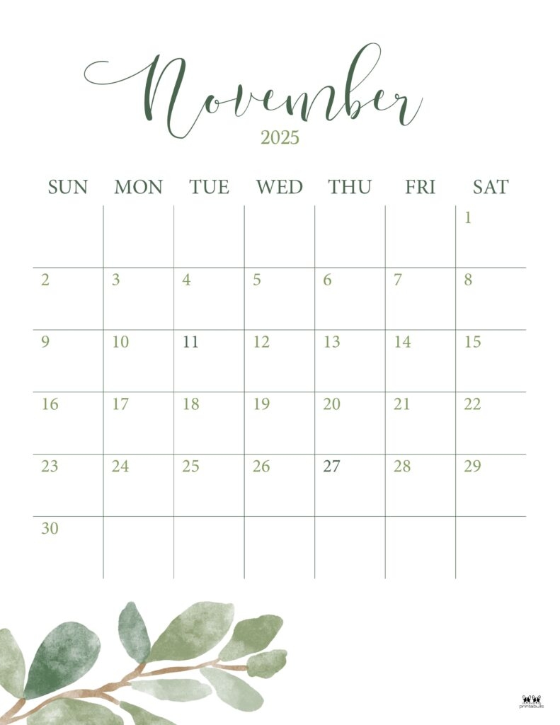 November 2025 Calendar Editable
