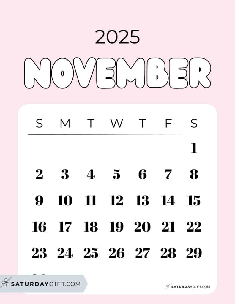 November 2025 Calendars 23 Cute Free Printable PDFs SaturdayGift