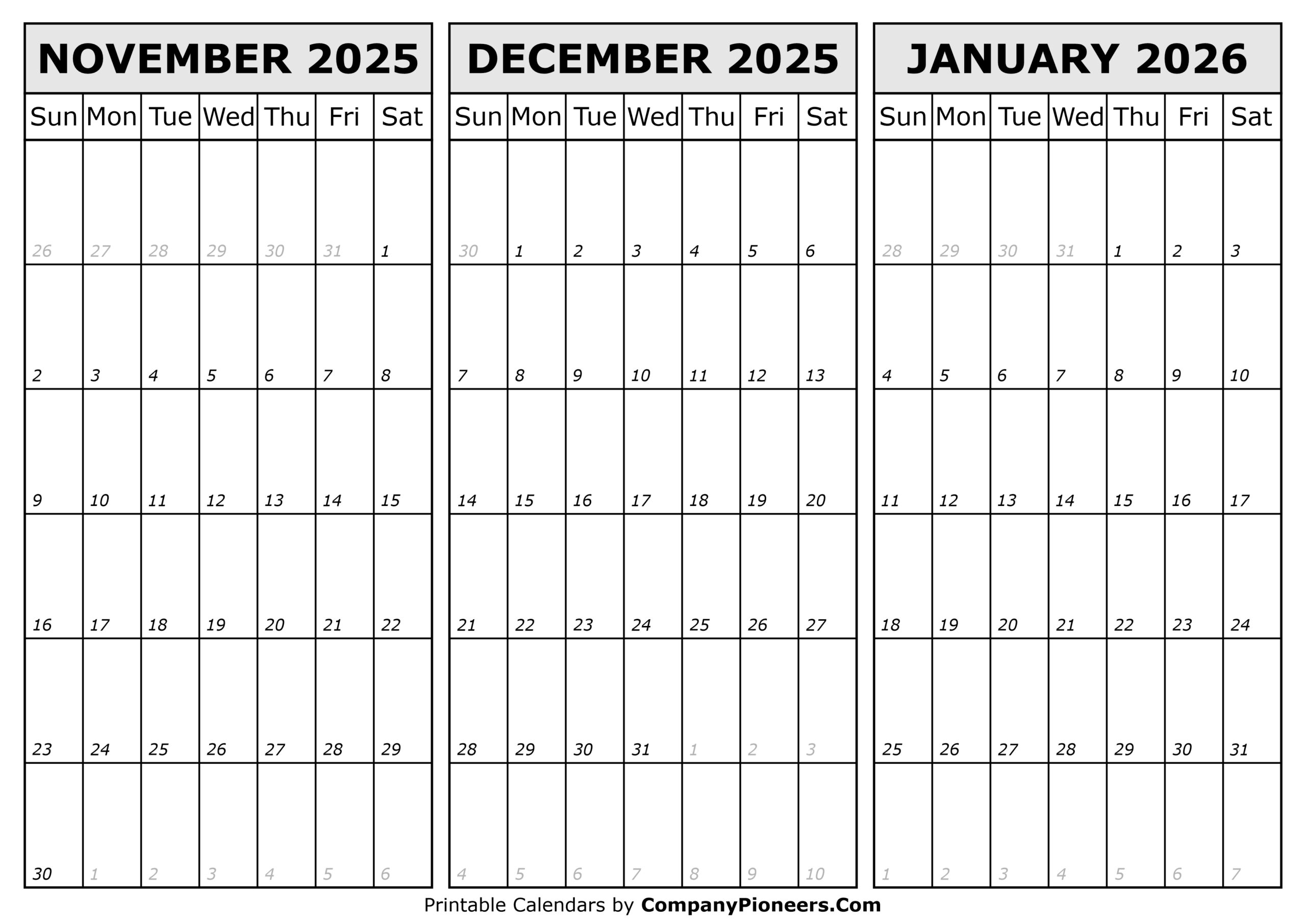 November December 2025 January 2026 Calendar