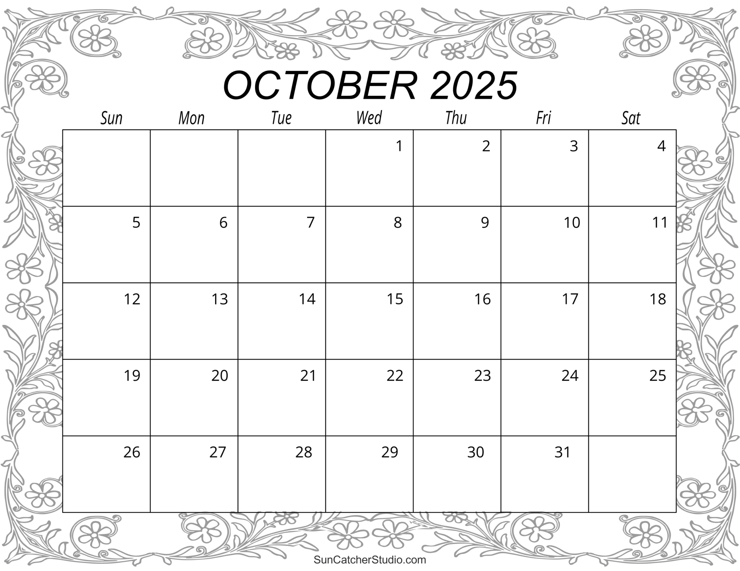 Blank October Calendar 2025 Printable Free