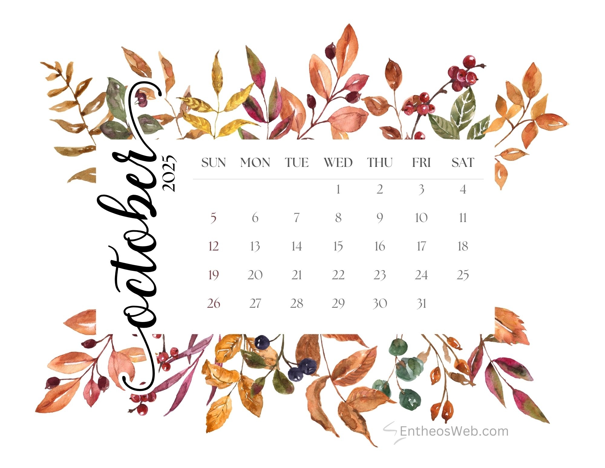 October Calendar Wallpaper 2025