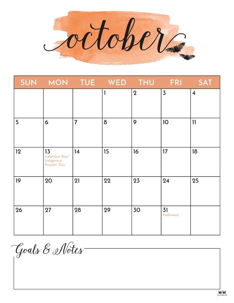 October 2025 Calendars 107 FREE Printables Printabulls