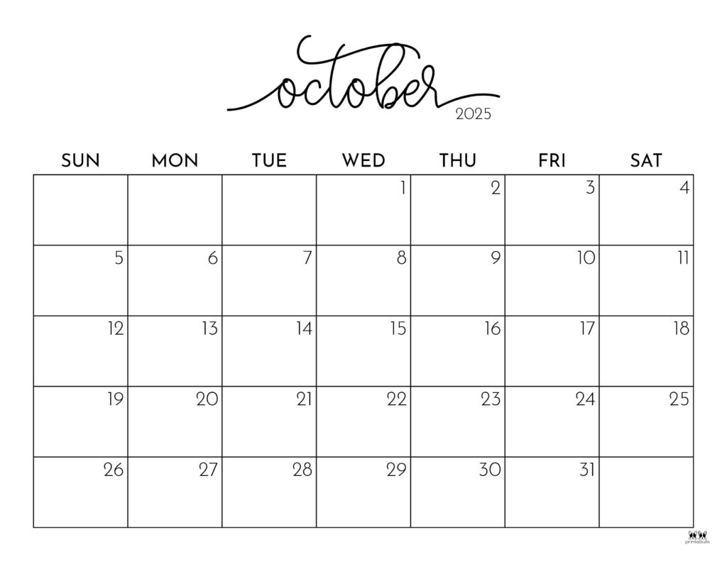 October 2025 Calendar Excel