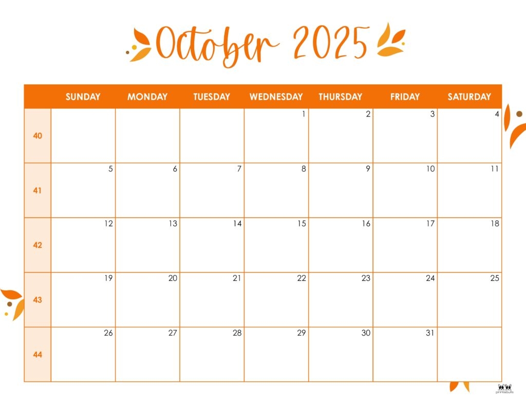 Calendar For The Month Of October 2025