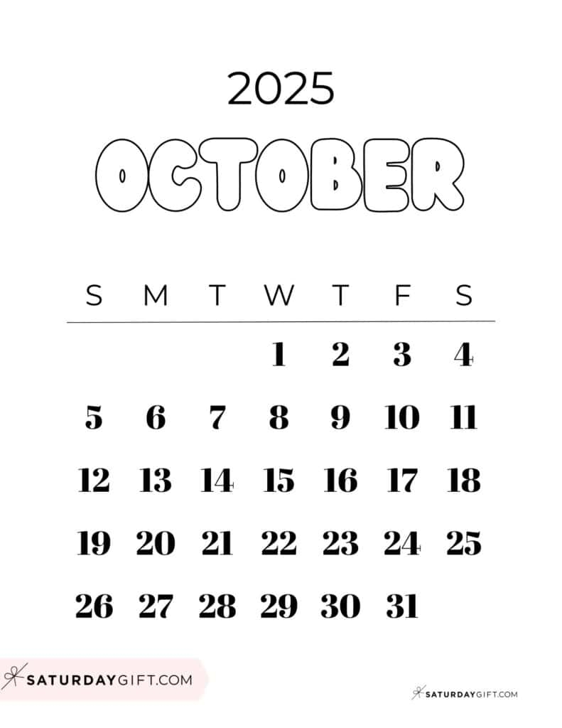 October 2025 Calendars 23 Cute Free Printable PDFs SaturdayGift