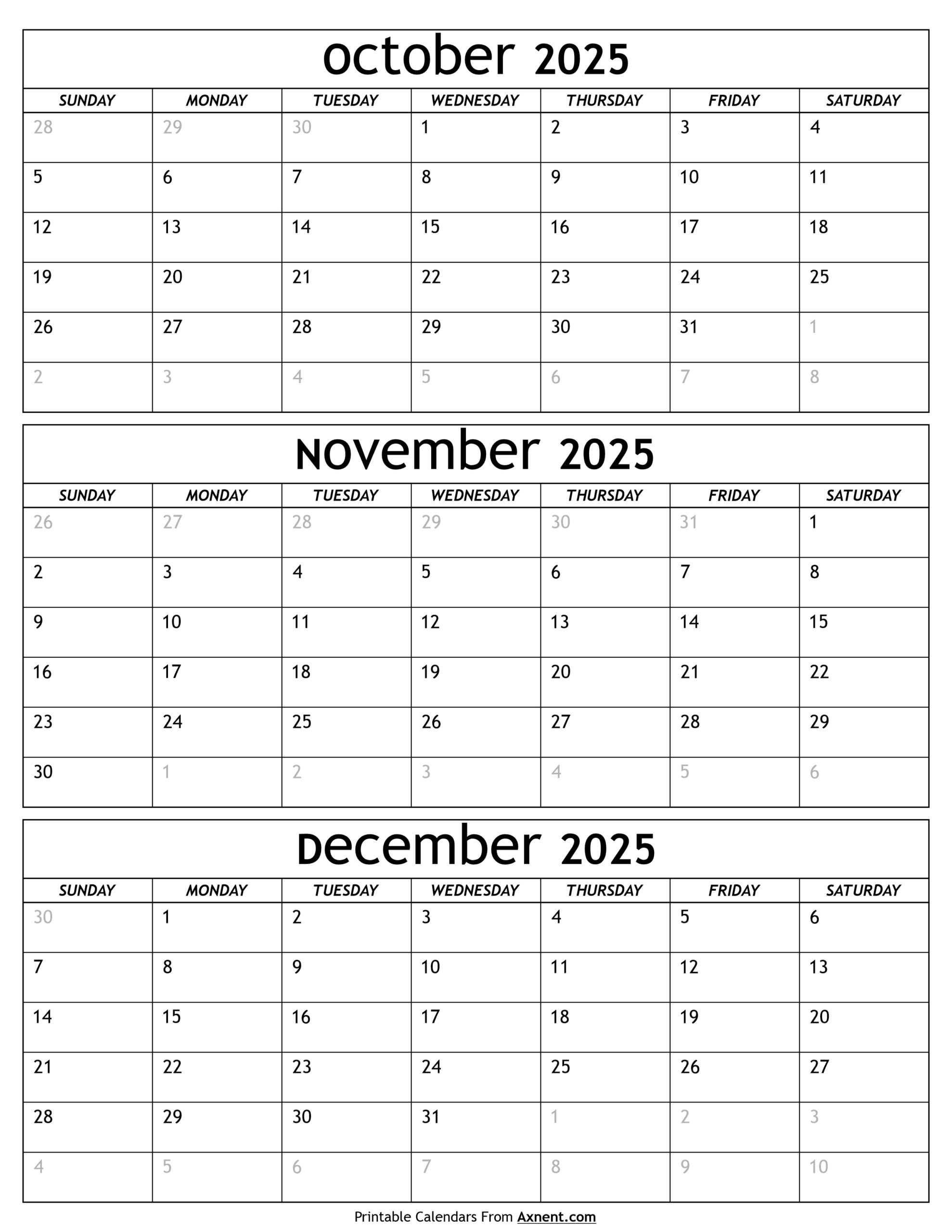 October To December 2025 Calendar