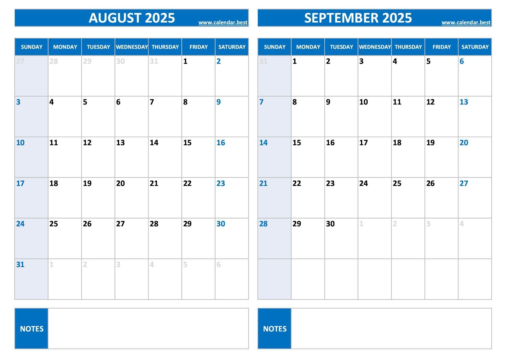2025 August September Calendar