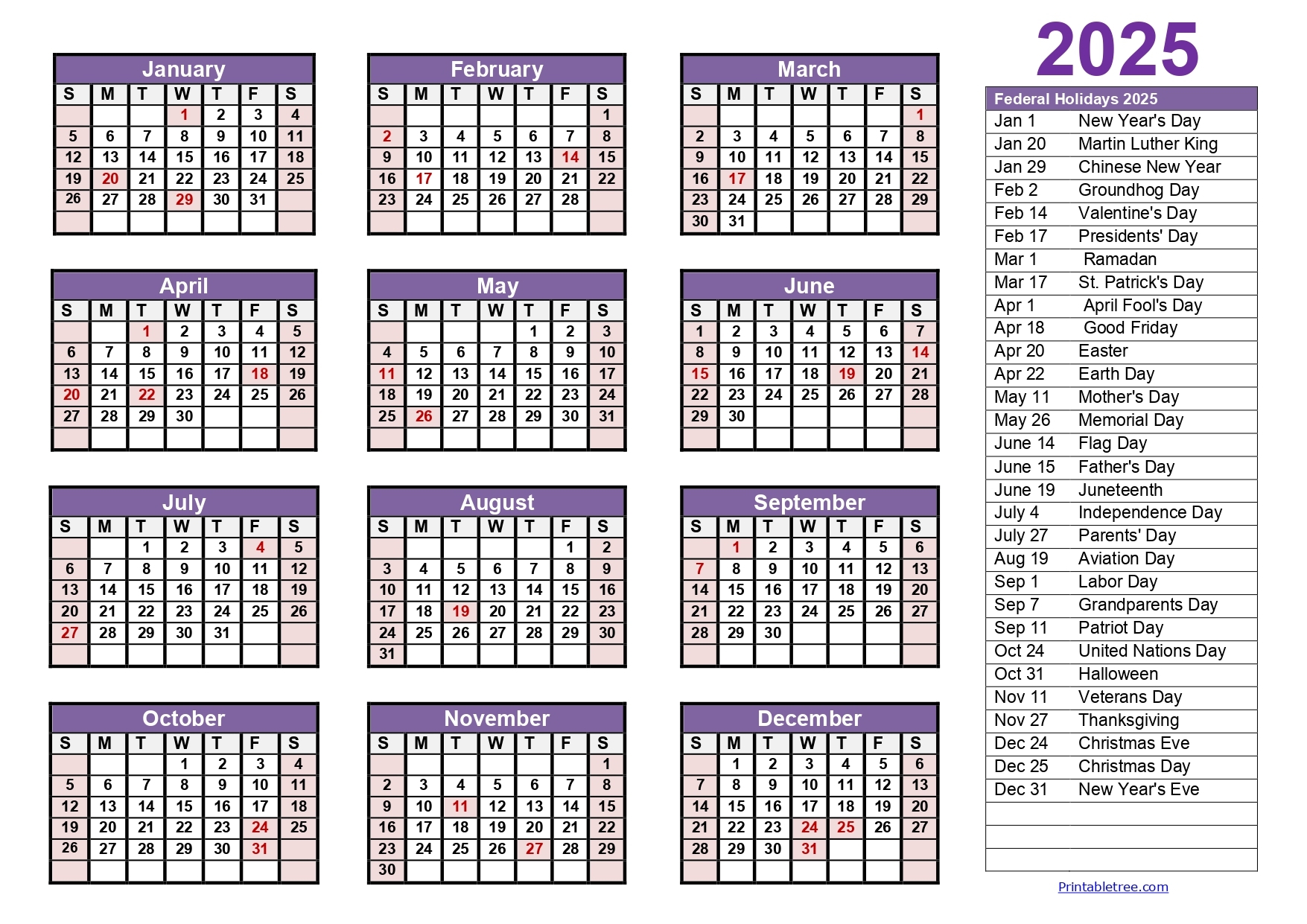 Julian Calendar 2025 Printable