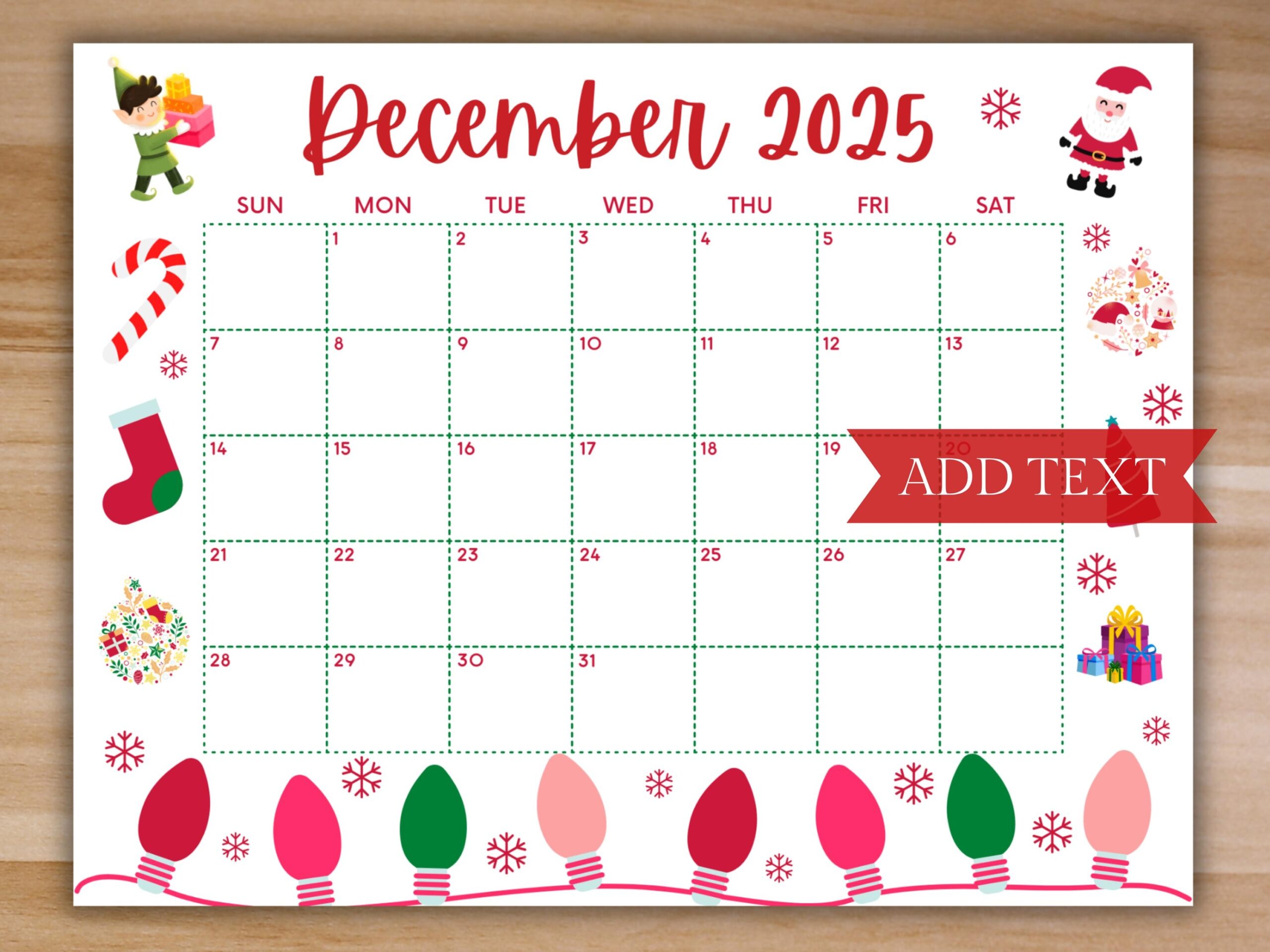 Printable December Calendar 2025 Christmas Calendar Holiday Calendar December 2025 Printable Calendar Family Calendar Printable Digital Etsy