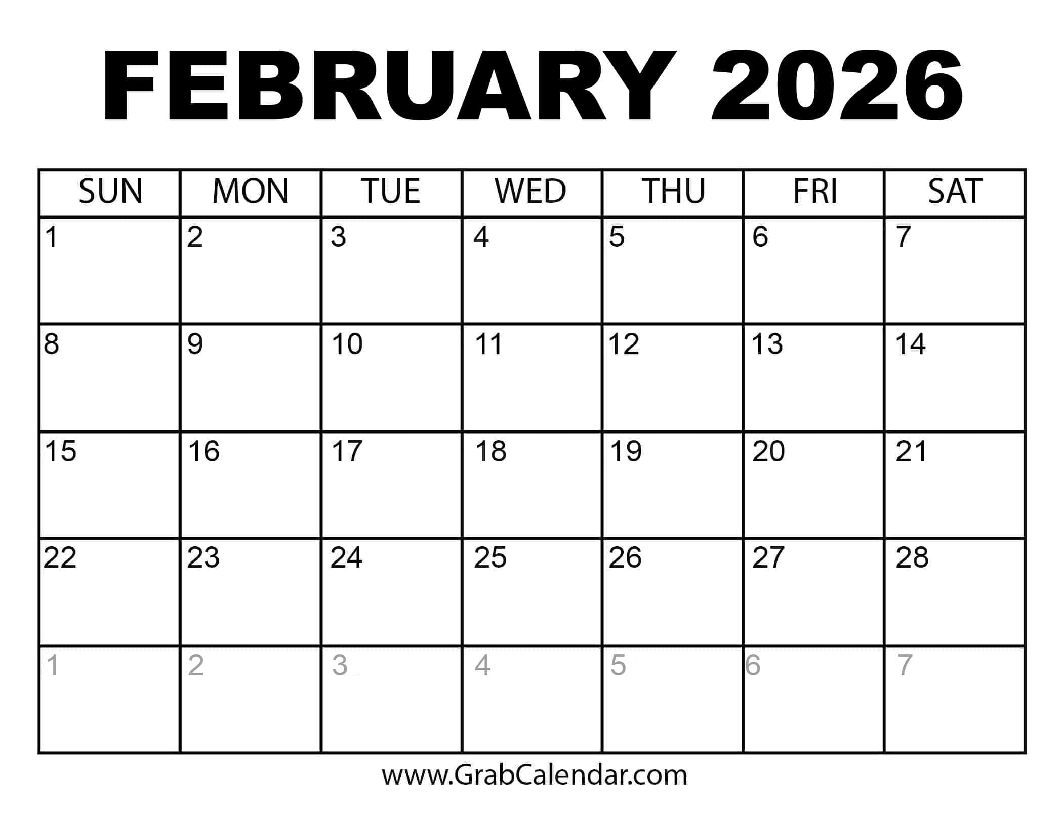 Calendar February And March 2026