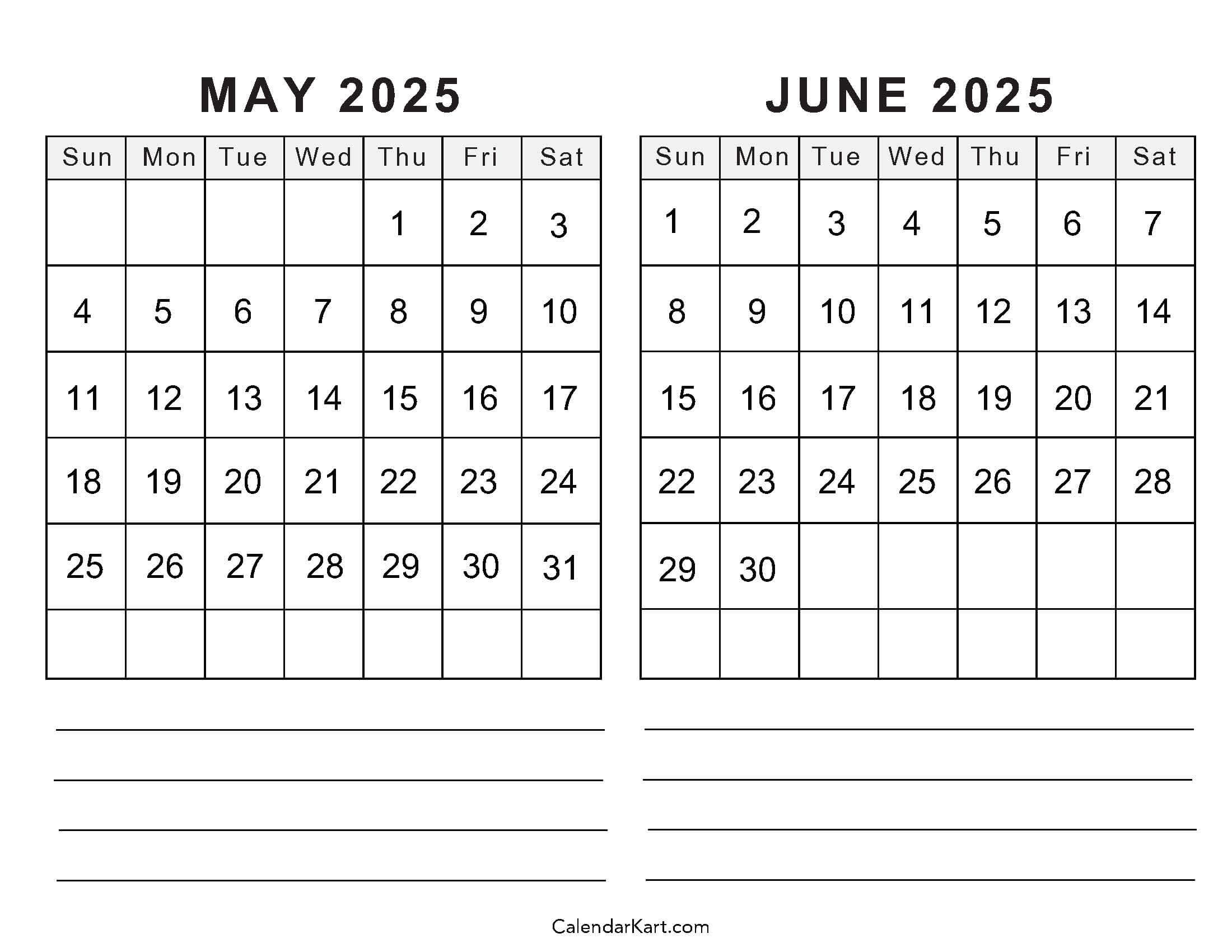 Calendar May June July 2025