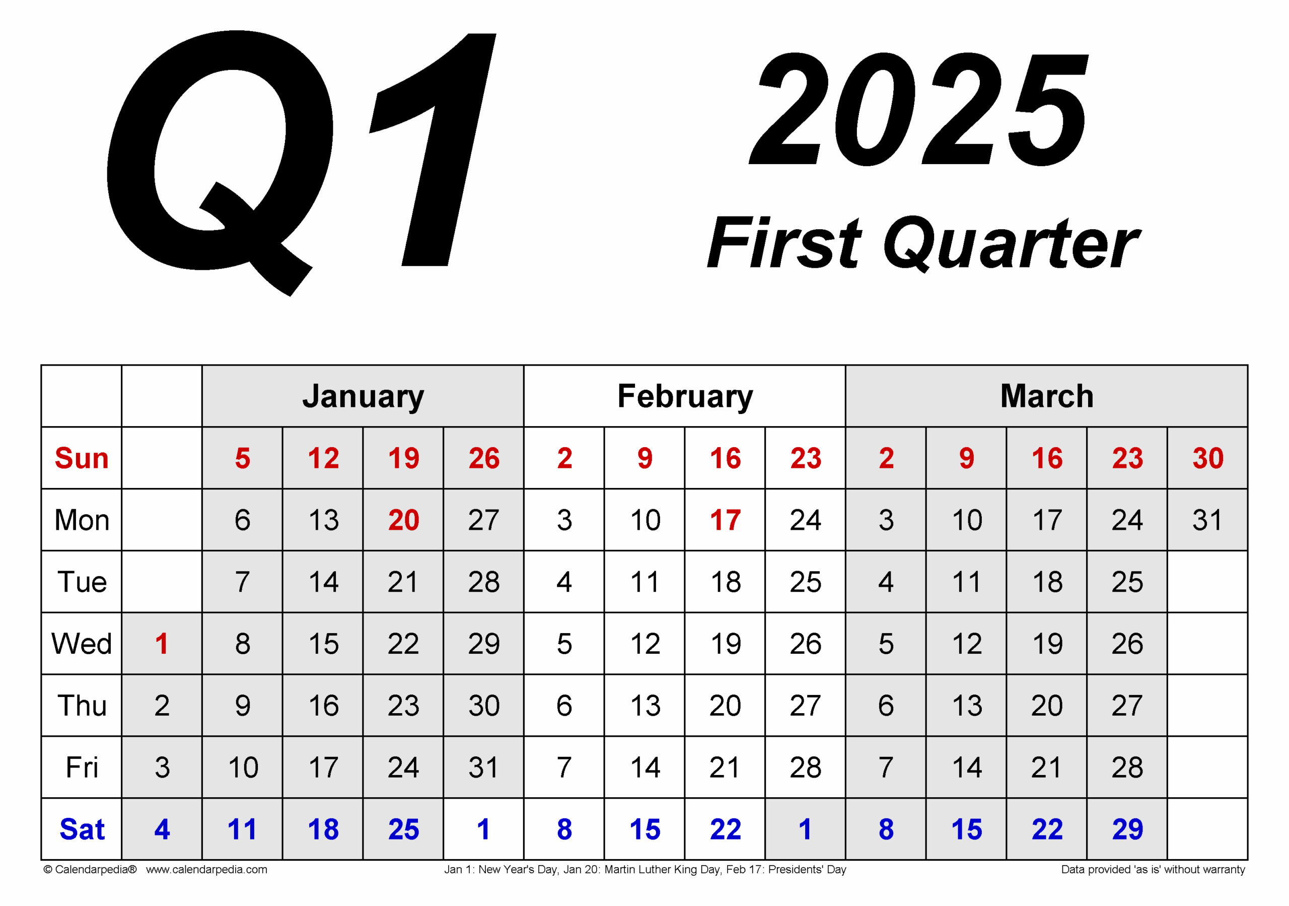 Quarterly Calendars 2025 Free Printable Word Templates