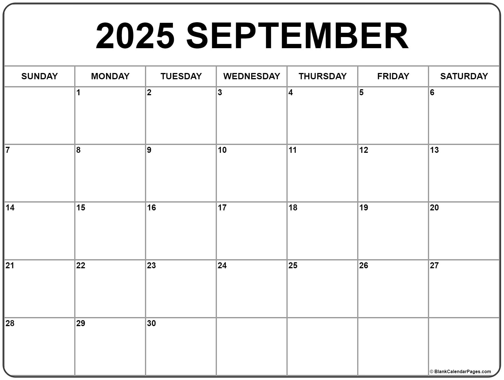 September 2025 Calendar Editable