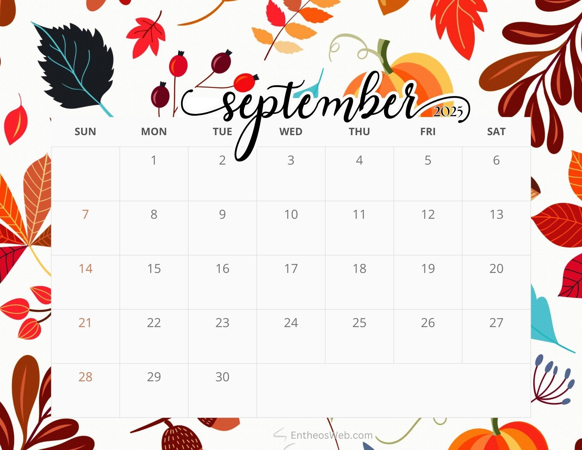September 2025 Calendar Fillable
