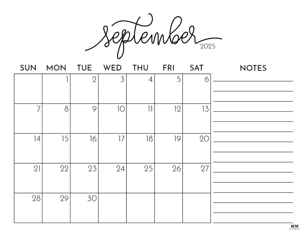 September 2025 Calendars 107 FREE Printables Printabulls
