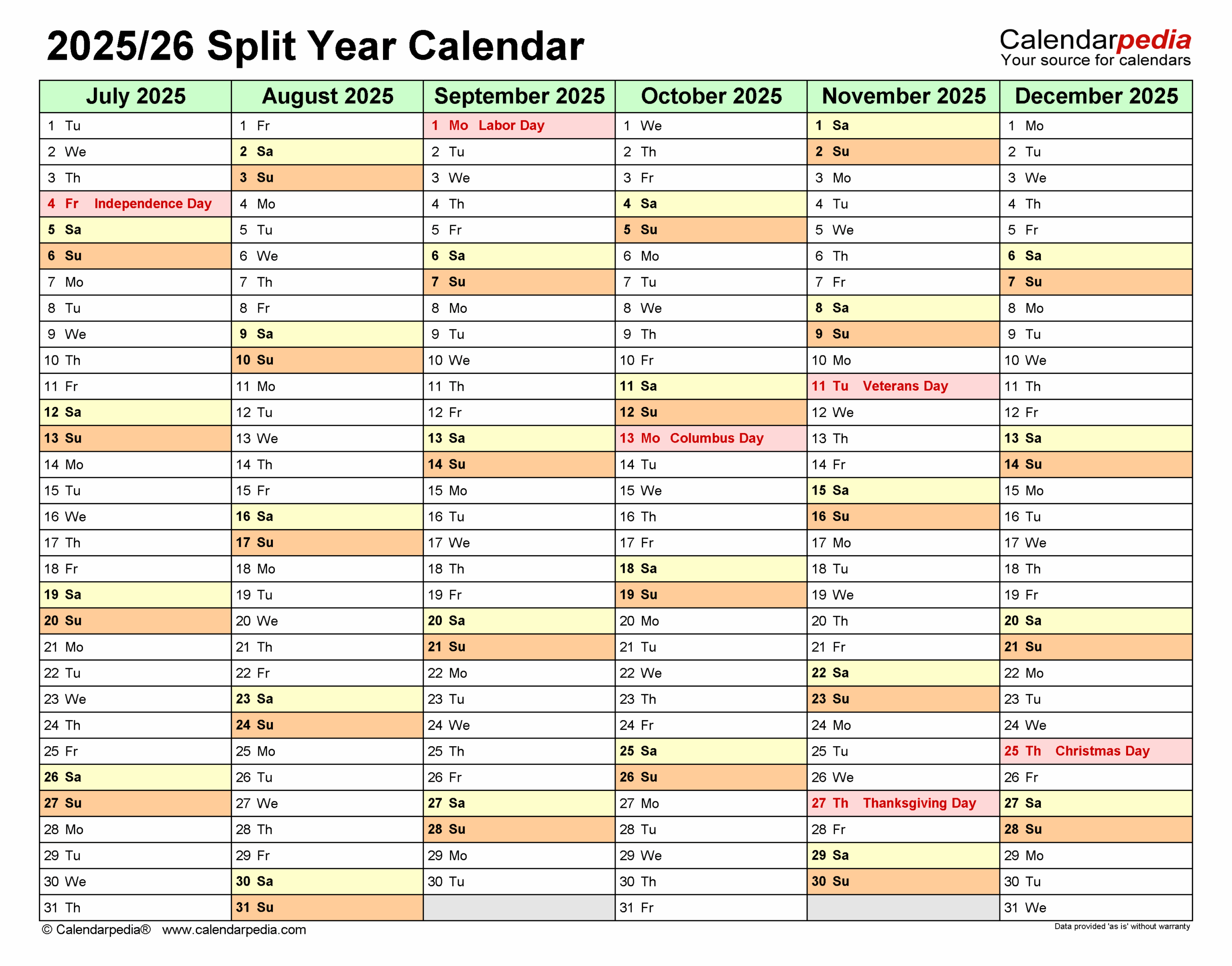 August 2025-May 2026 Calendar